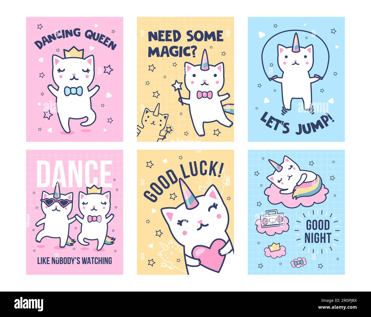 Unicorn cats greeting cards set Stock Vector Image & Art - Alamy