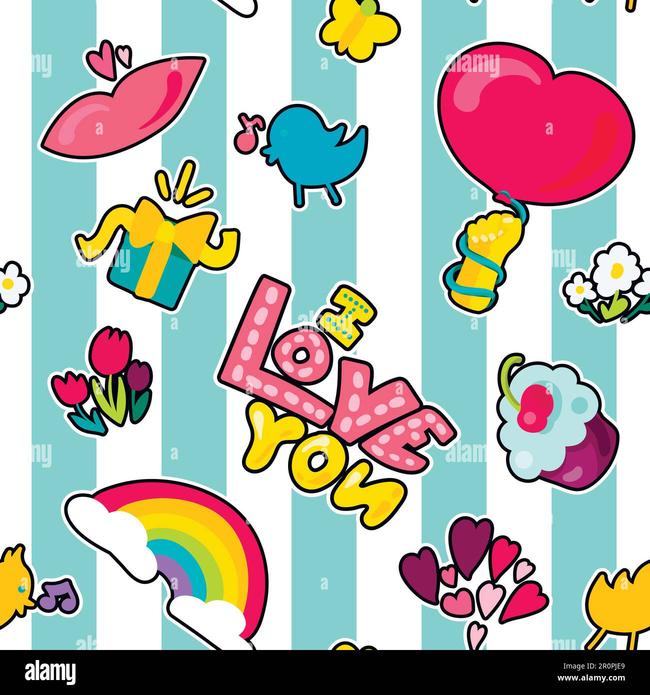 Vector Romantic Love Seamless Pattern in doodle style with shape. Girl ...