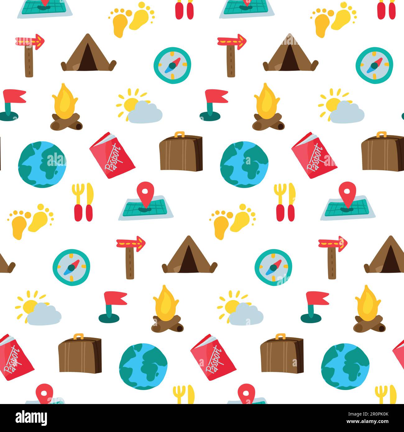 Cartoon travelling and camping seamless pattern. Hipster background ...