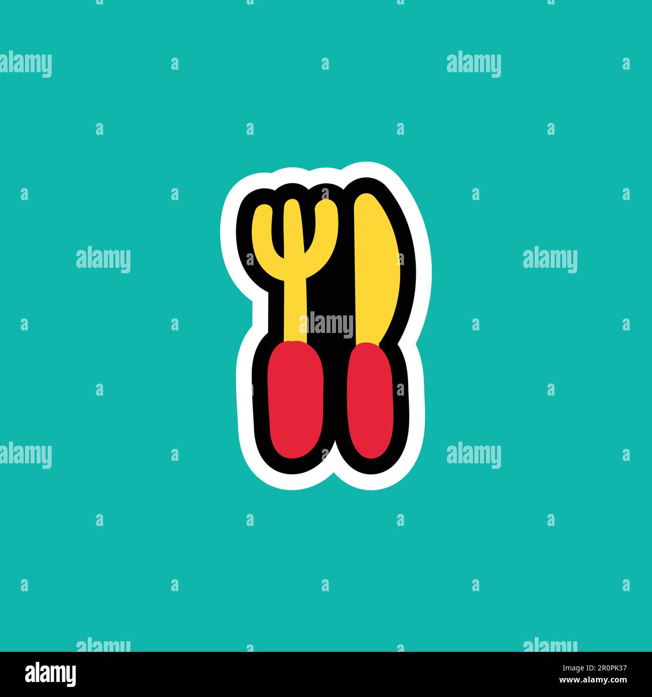 Cartoon sticker with knife and fork. Vector Stock Vector