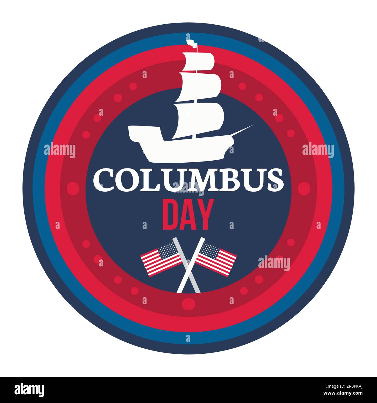 Happy Columbus Day Celebration Banner With USA Flag And Ship. Vector