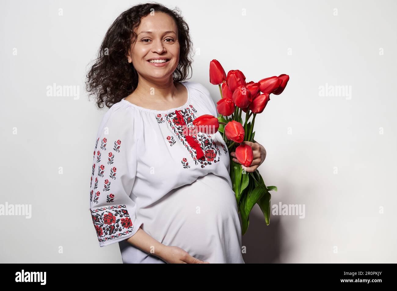 Beautiful Ethnic Pregnant Woman Wearing Ukrainian Traditional