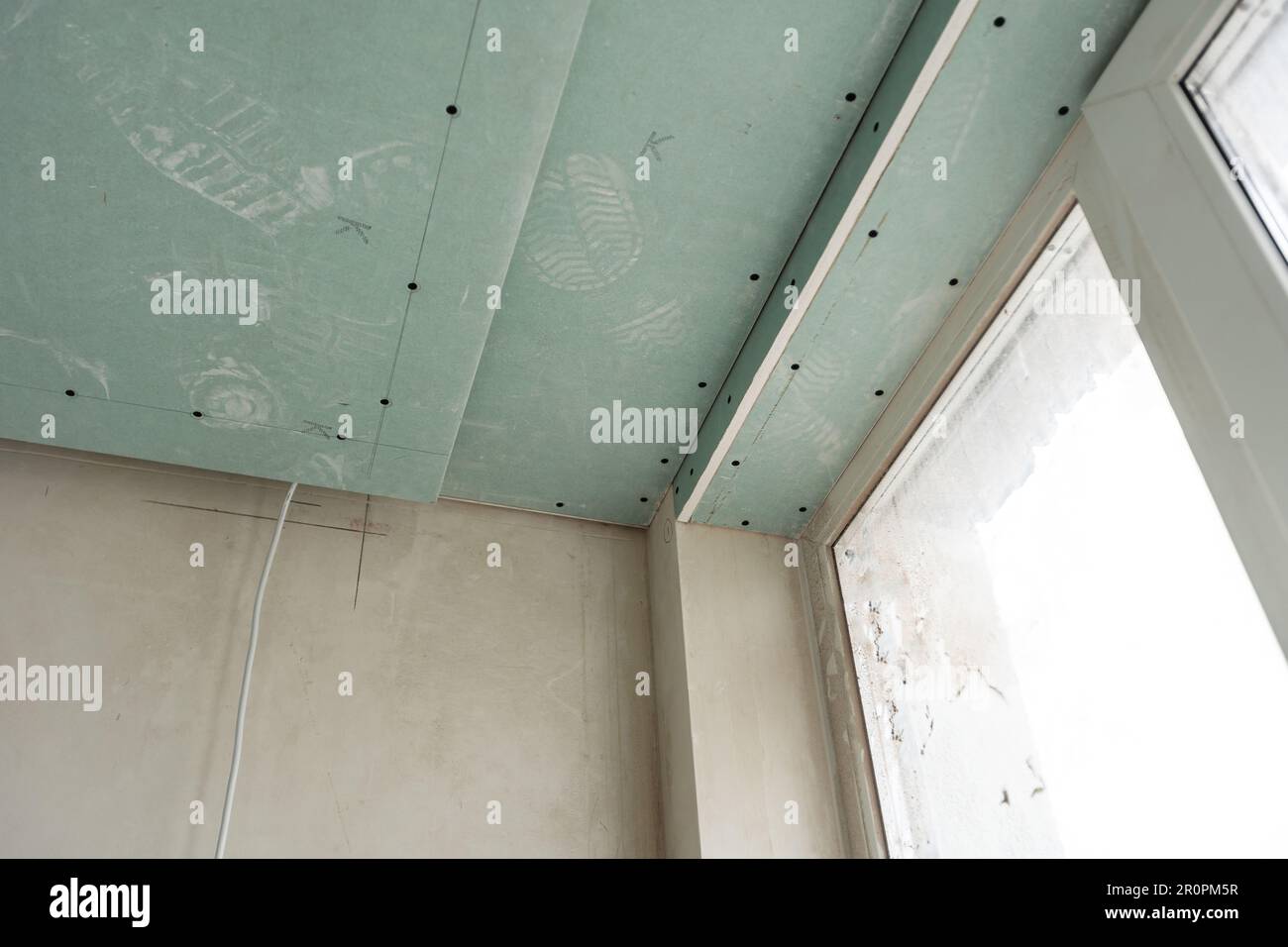 completed plastering drywalling of new house that is under construction