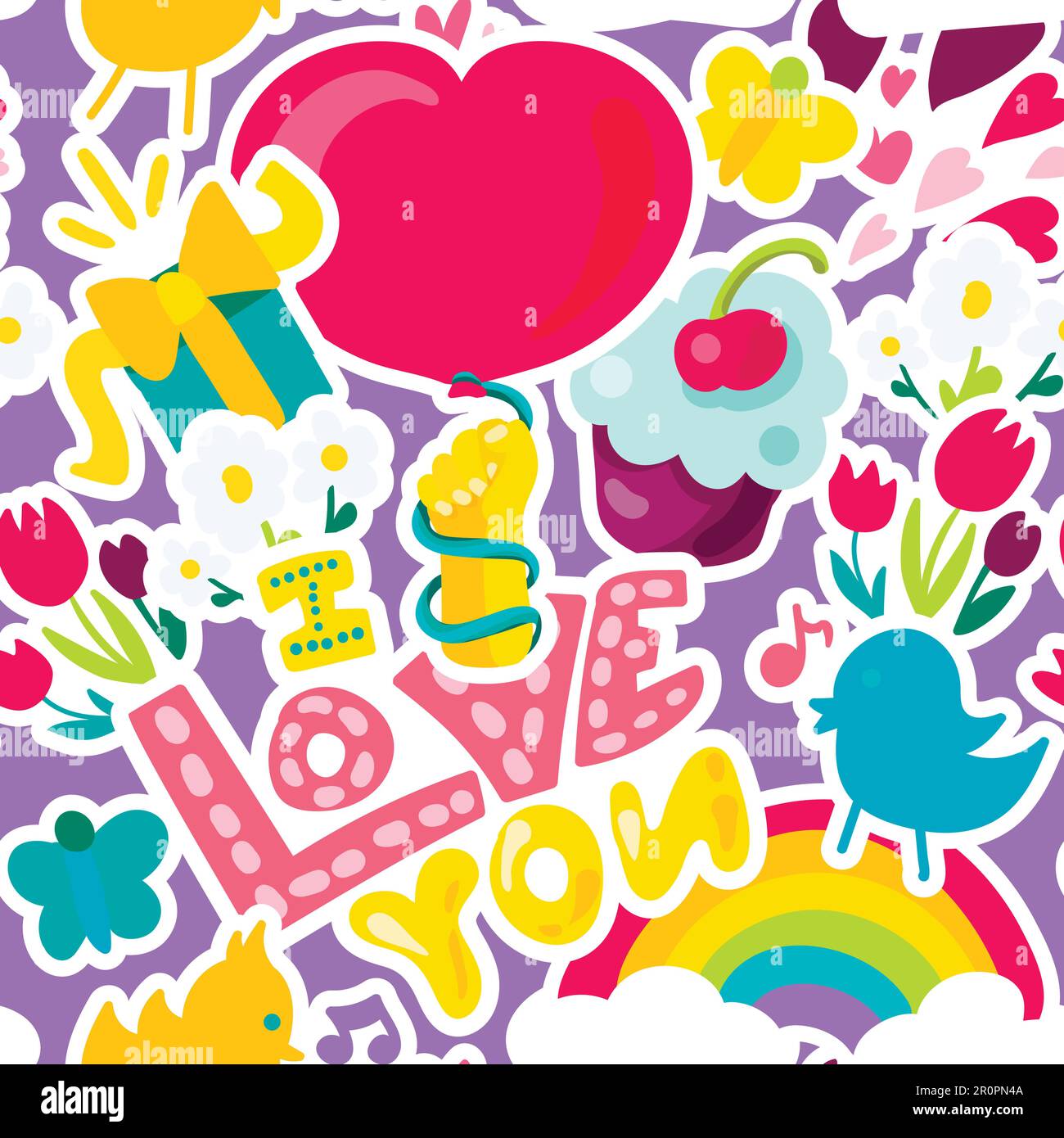 Vector Romantic Love Seamless Pattern in doodle style with shape. Girl ...