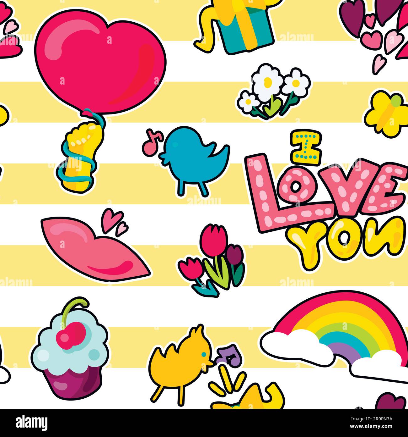 Vector Romantic Love Seamless Pattern in doodle style with shape. Girl ...
