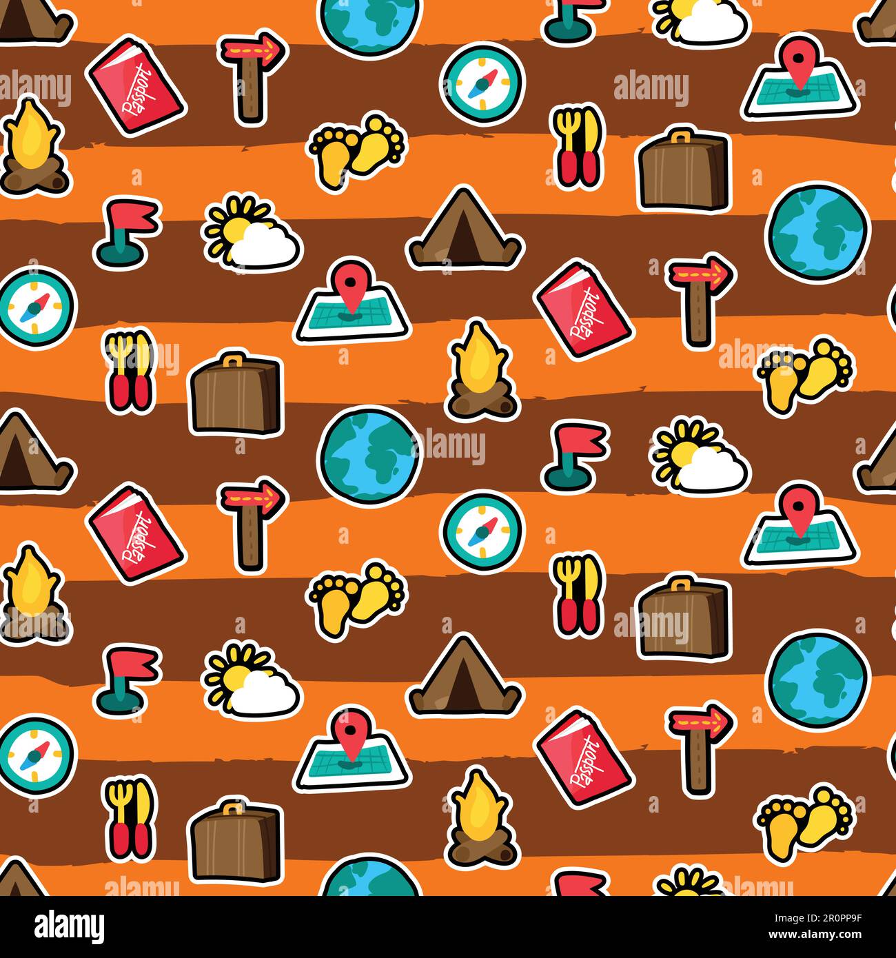 Cartoon travelling and camping seamless pattern. Hipster background ...