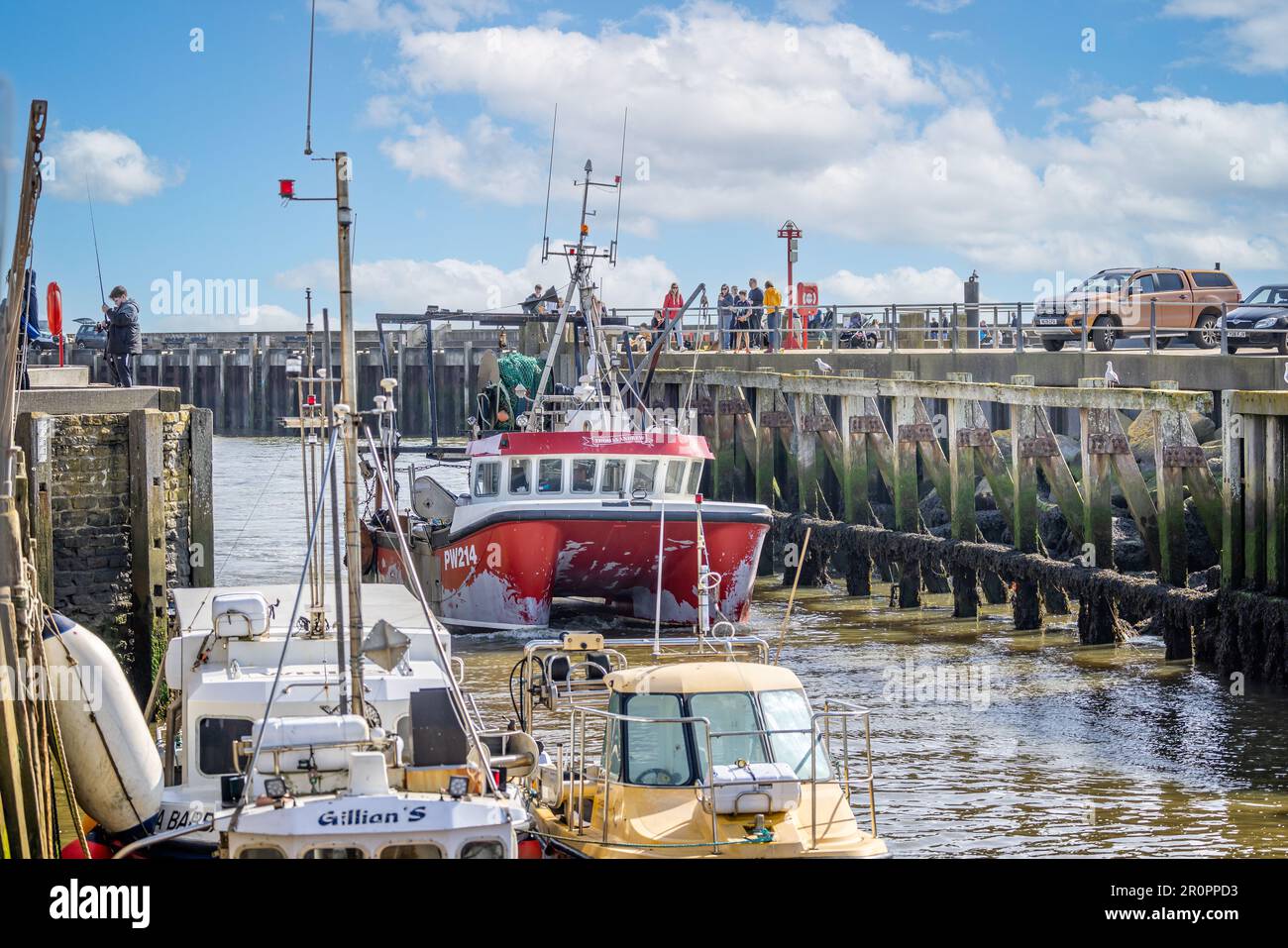 Close up of a Catamaran Fishing Boat returning to harbour in West Bay ...