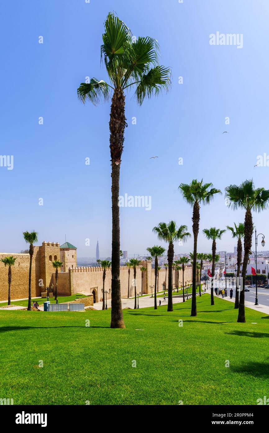 Trees Rabat Rabat, Morocco - March 30, 2023: View of the walls of the Kasbah of the ...