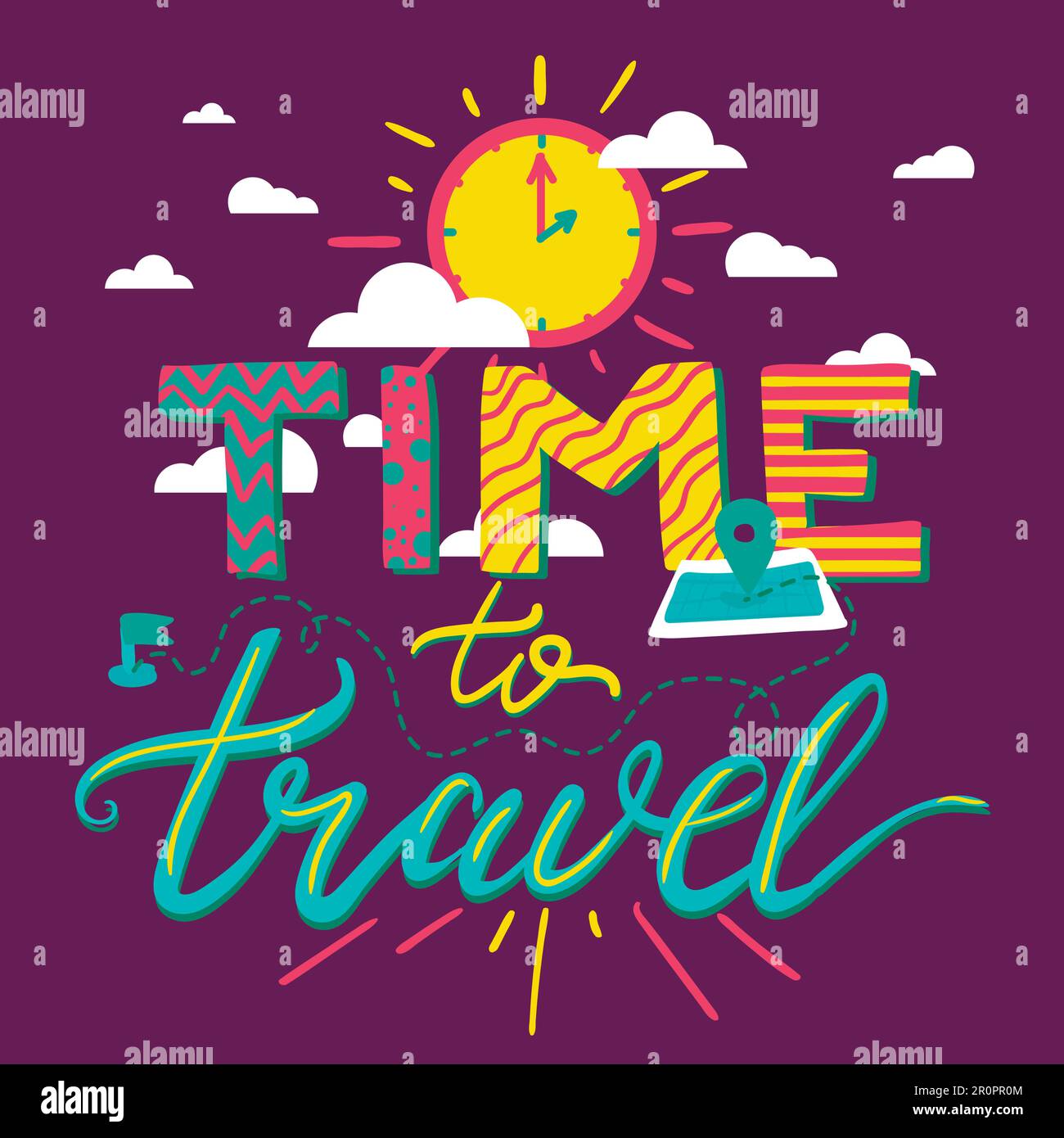 Time To Travel Lettering Poster. Tourism, Motivational And Adventure ...