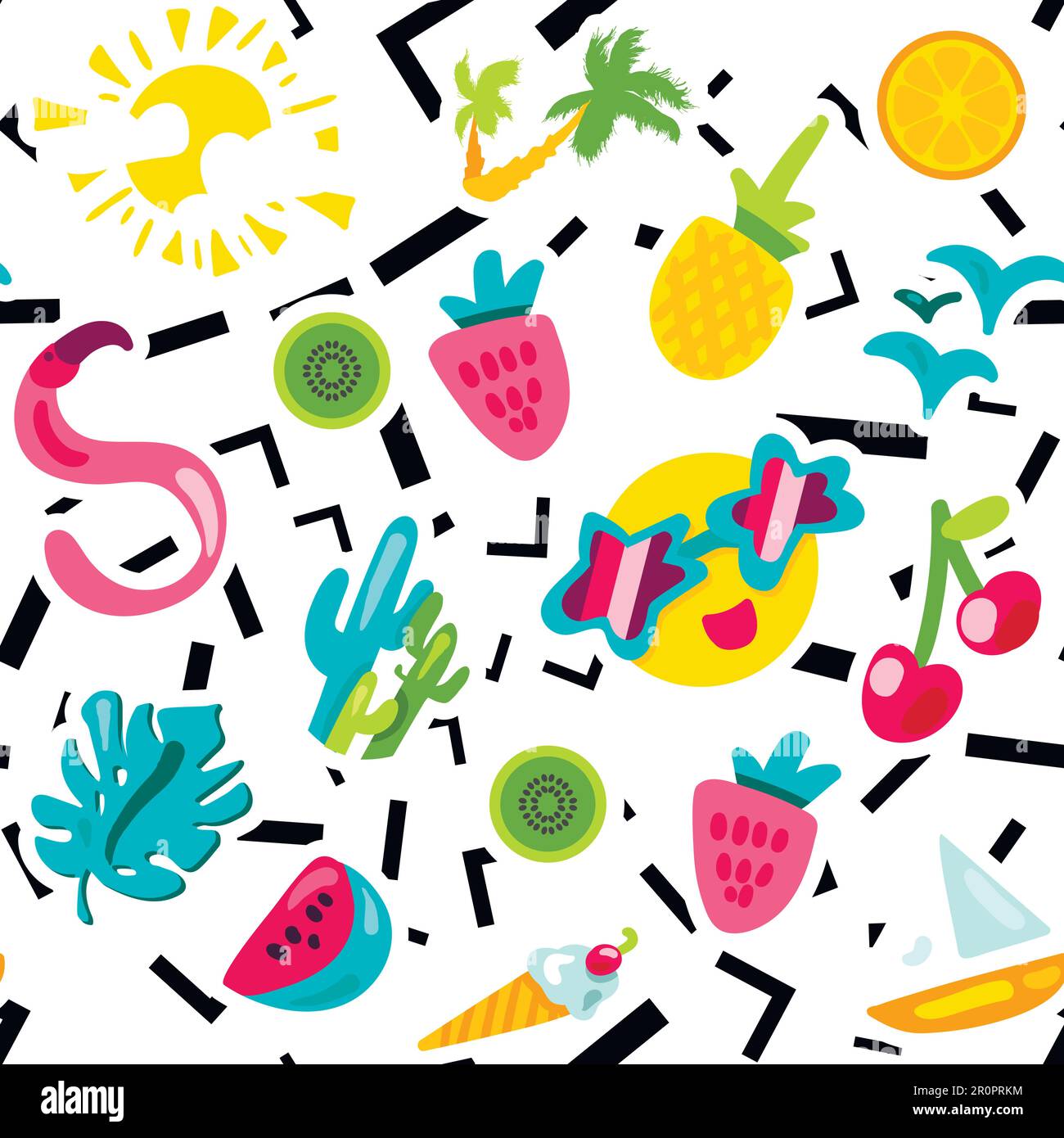 Vector Tropical Summer Seamless Pattern in doodle style with shape ...