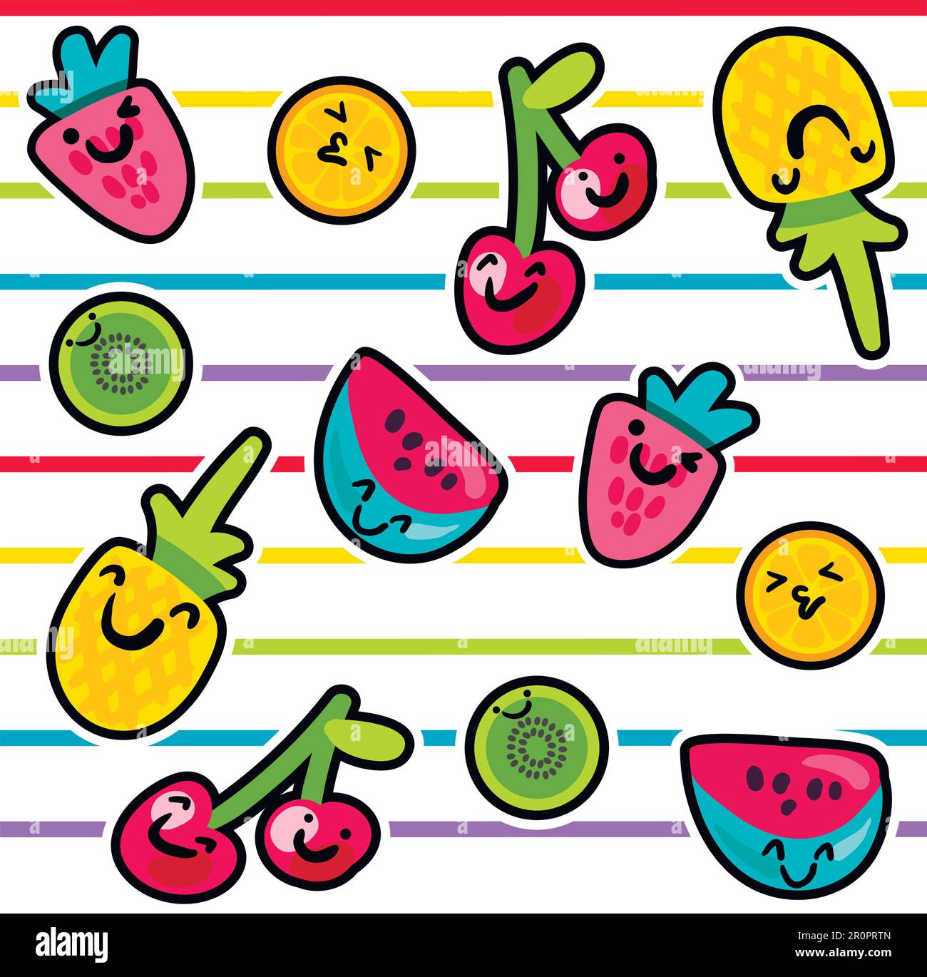 Vector Summer Fruits Patterns in cartoon style. Fruits and berries
