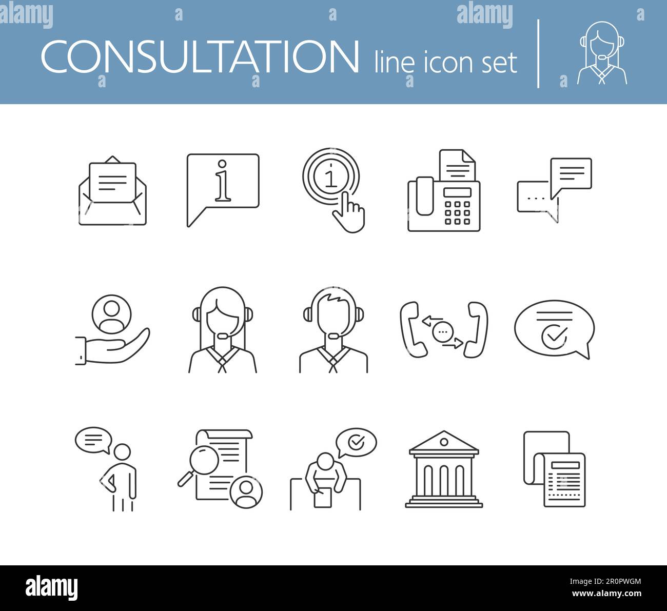 Consultation line icon set Stock Vector