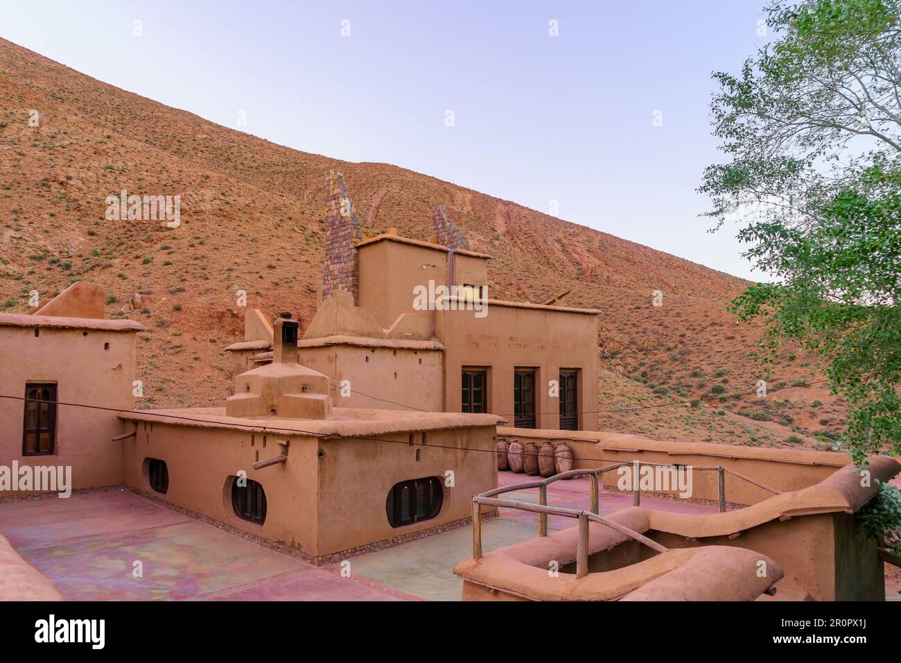 View of Hotel building in the Dades Gorge, the High Atlas Mountains, Central Morocco Stock Photo