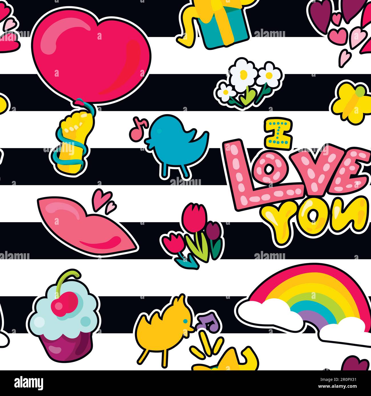 Vector Romantic Love Seamless Pattern in doodle style with shape. Girl ...