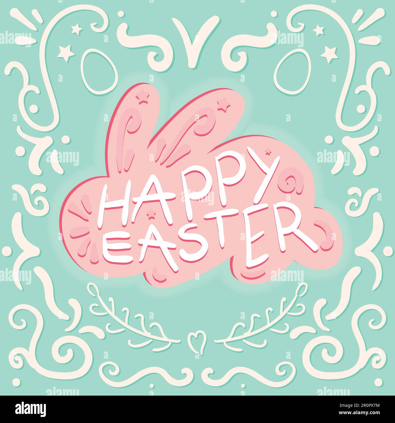 Vintage Happy Easter lettering in rabbit. Vector Stock Vector