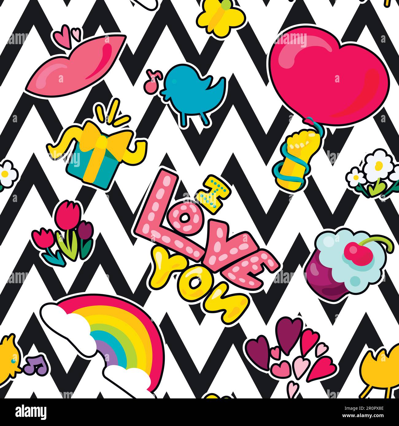 Vector Romantic Love Seamless Pattern in doodle style with shape. Girl ...