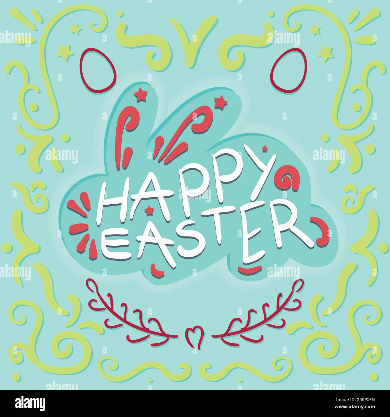 Vintage Happy Easter lettering in rabbit. Vector Stock Vector
