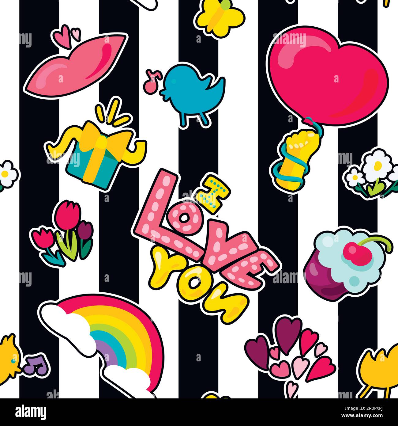 Vector Romantic Love Seamless Pattern in doodle style with shape. Girl ...