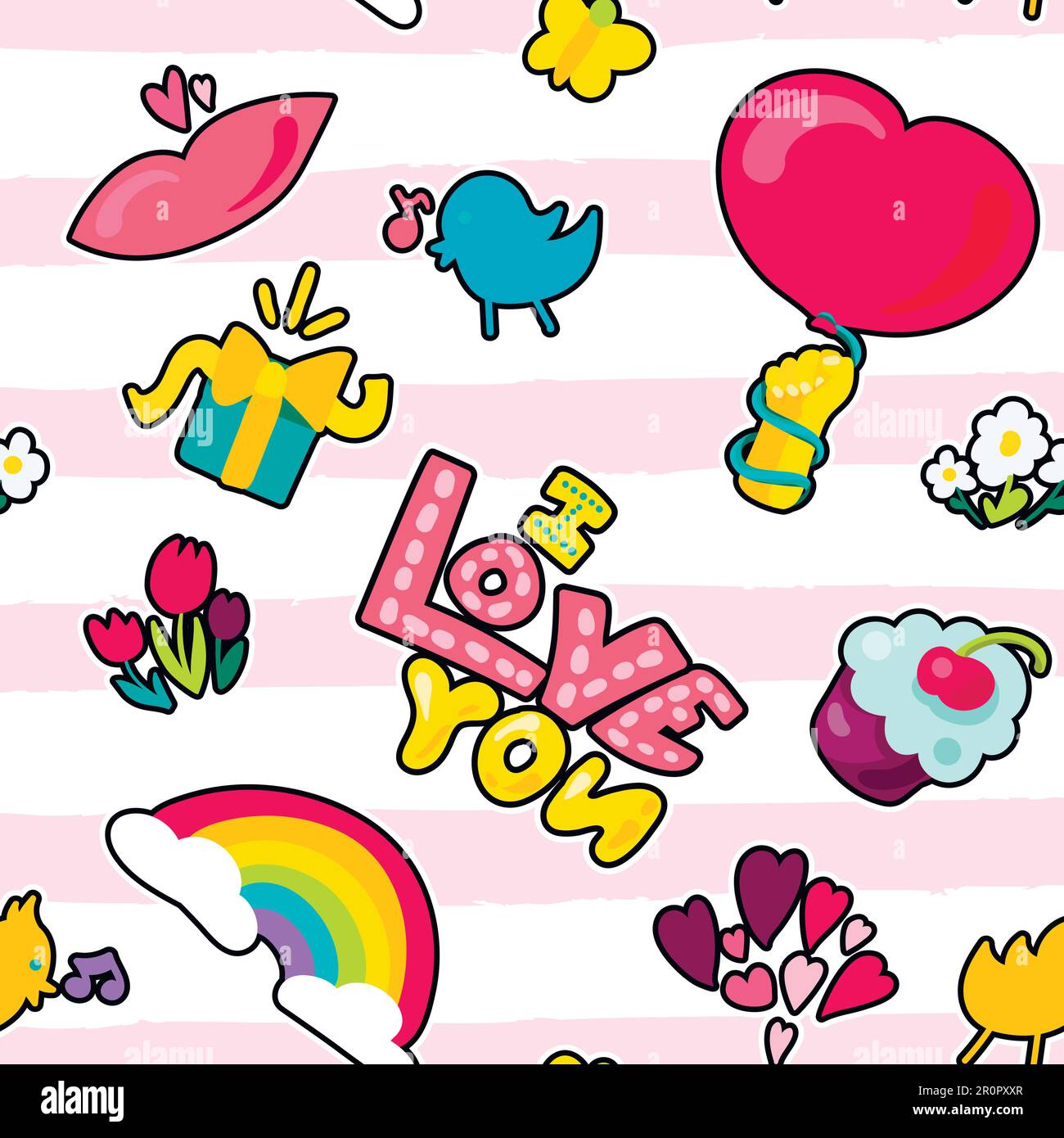 Vector Romantic Love Seamless Pattern in doodle style with shape. Girl ...