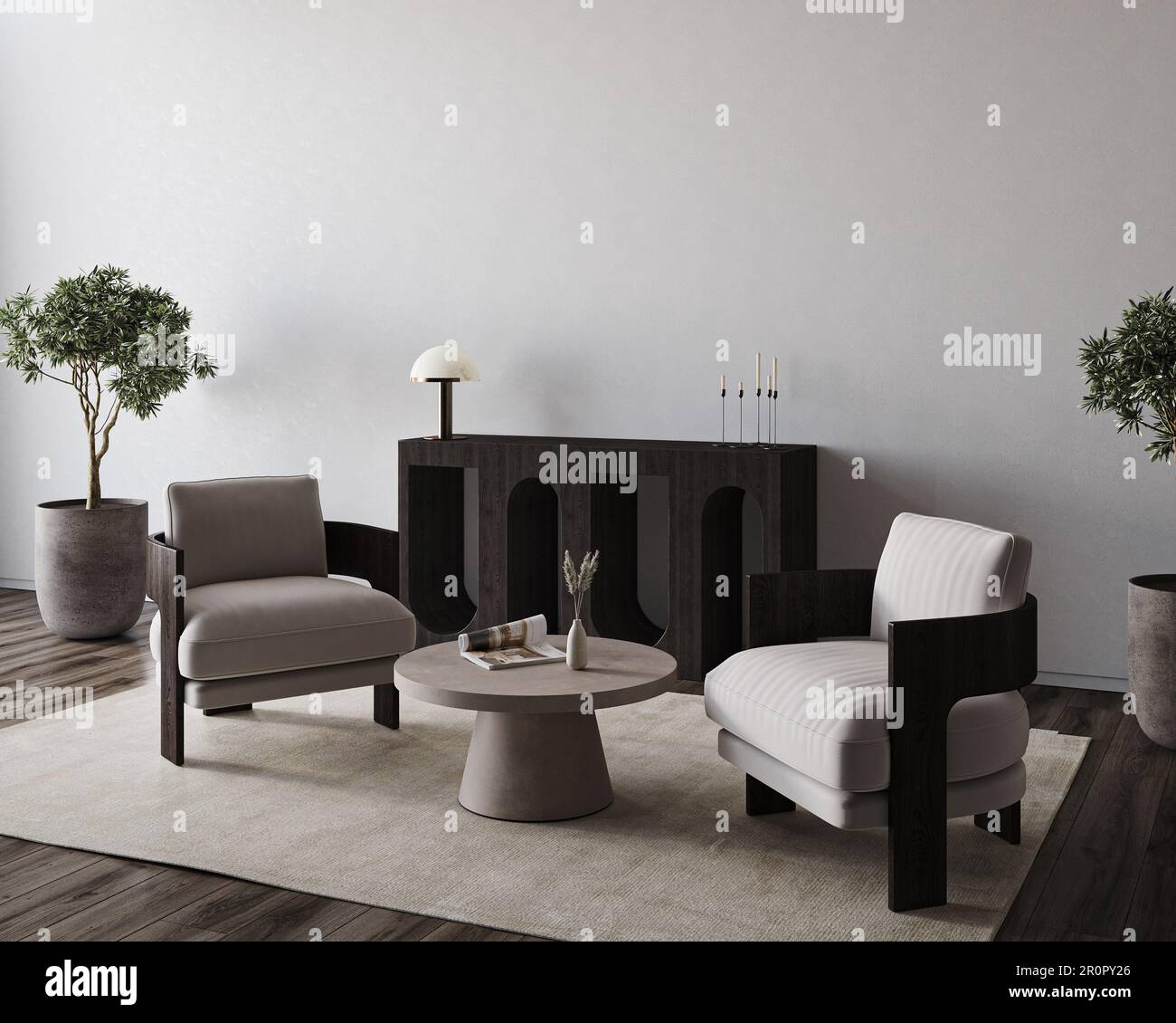 Retro and minimalist compositon of livingroom interior design with ...