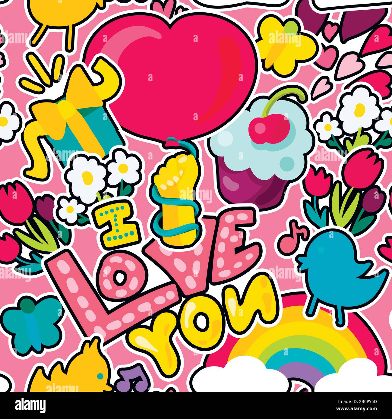 Vector Romantic Love Seamless Pattern in doodle style with shape. Girl ...