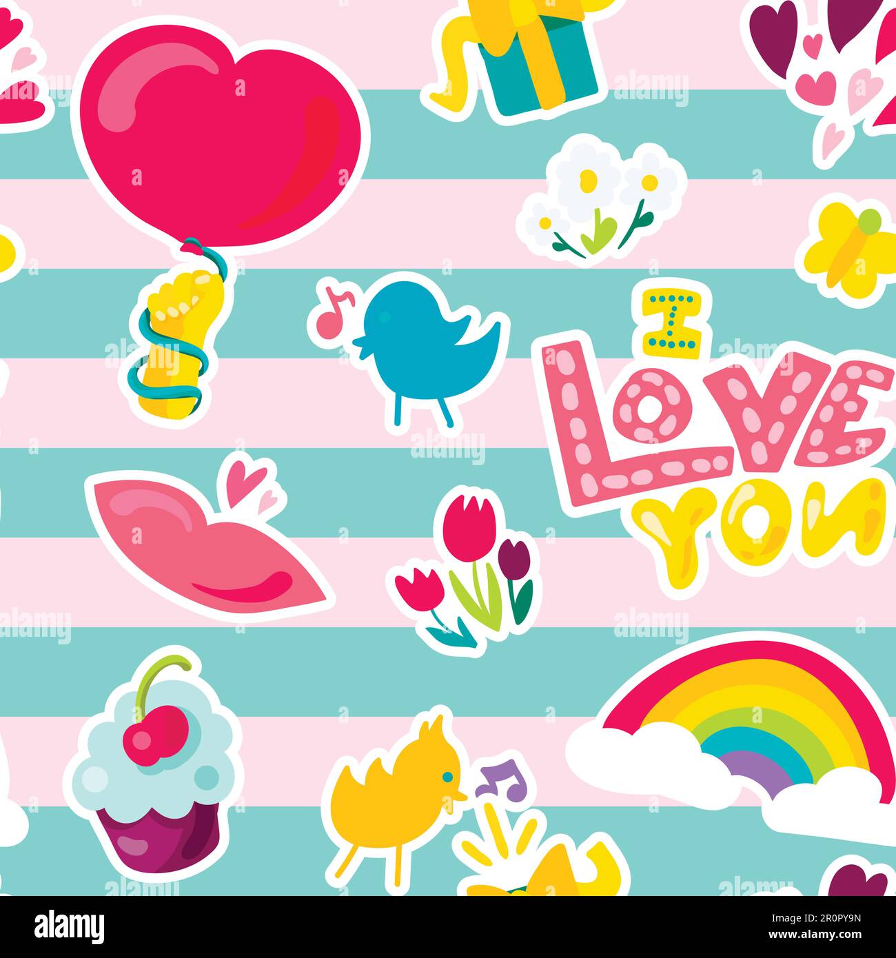 Good vibes random cute sticker ornament for kids and girl. Cute rainbow  doodle drawing set. Stock Vector