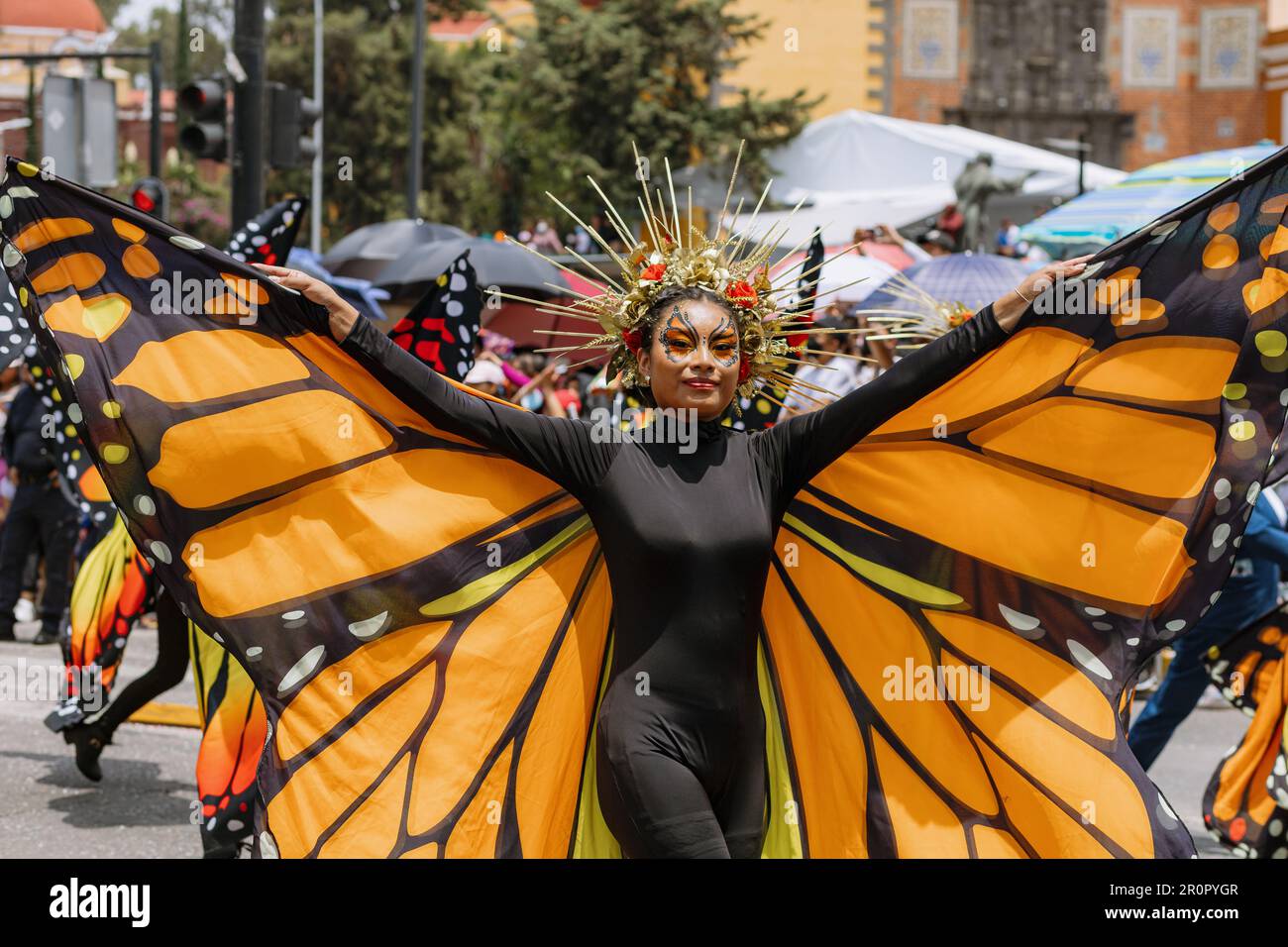 Students march in the civic parade on the anniversary of the May 5 battle in the state of Puebla Stock Photo