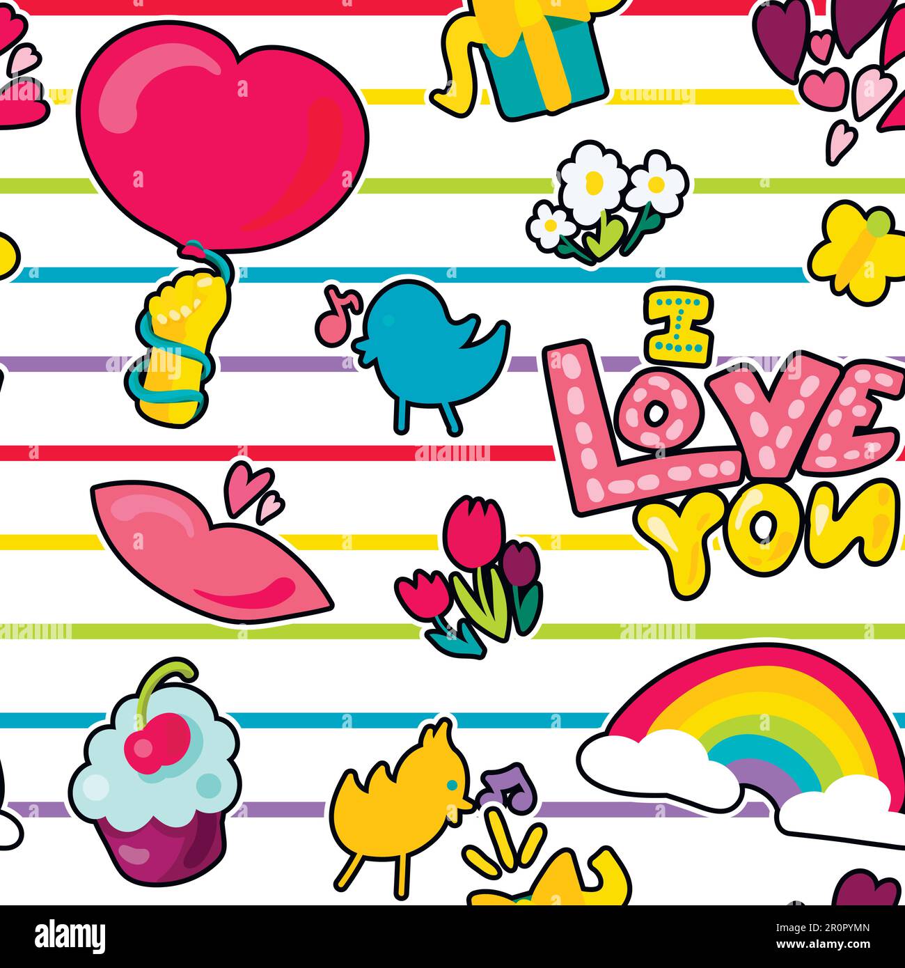 Vector Romantic Love Seamless Pattern in doodle style with shape. Girl ...