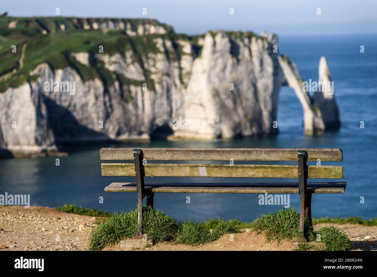 Etretat between historic city, beach of pebbles and cliffs on the cote ...