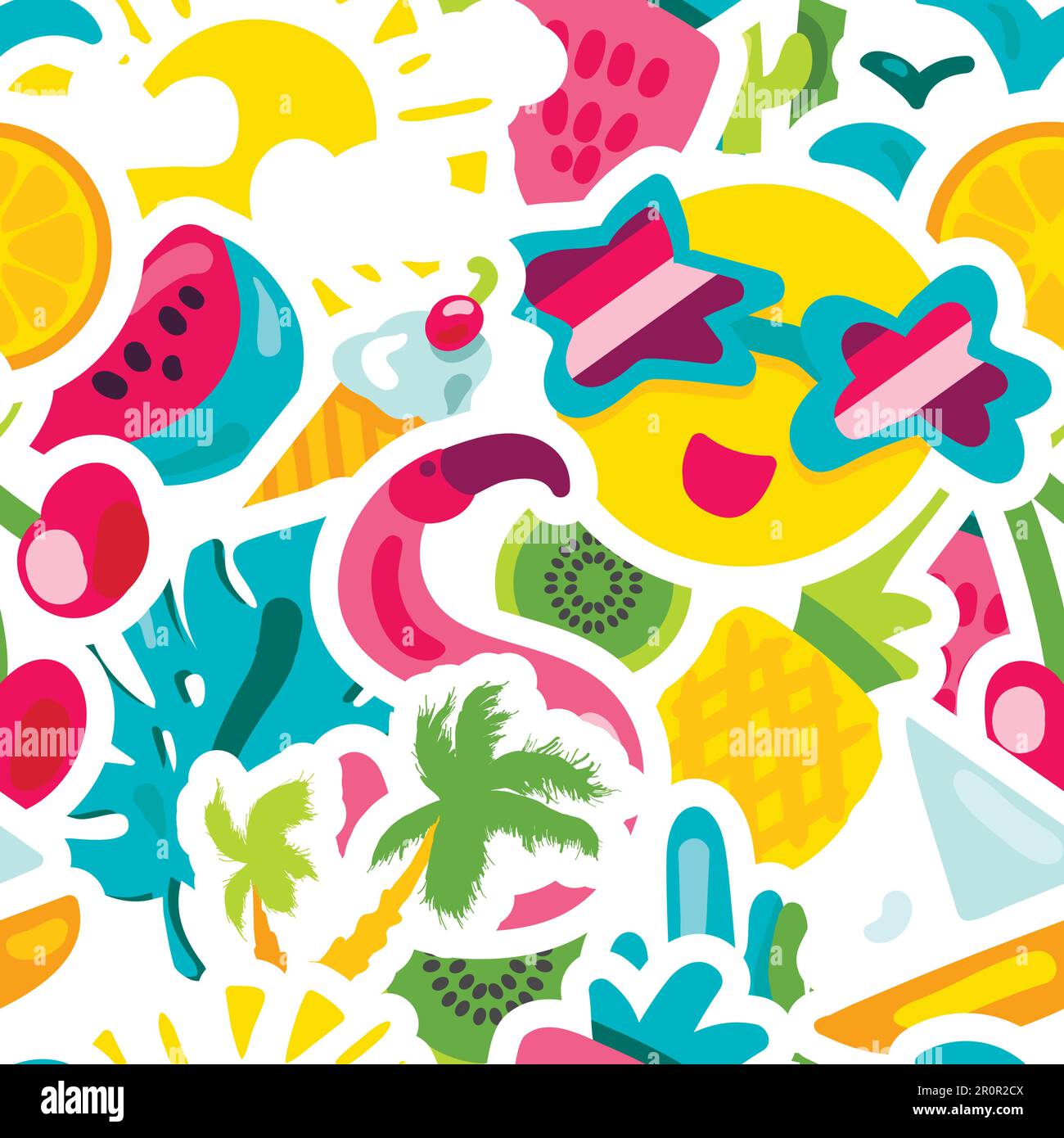 Vector Tropical Summer Seamless Pattern in doodle style with shape ...