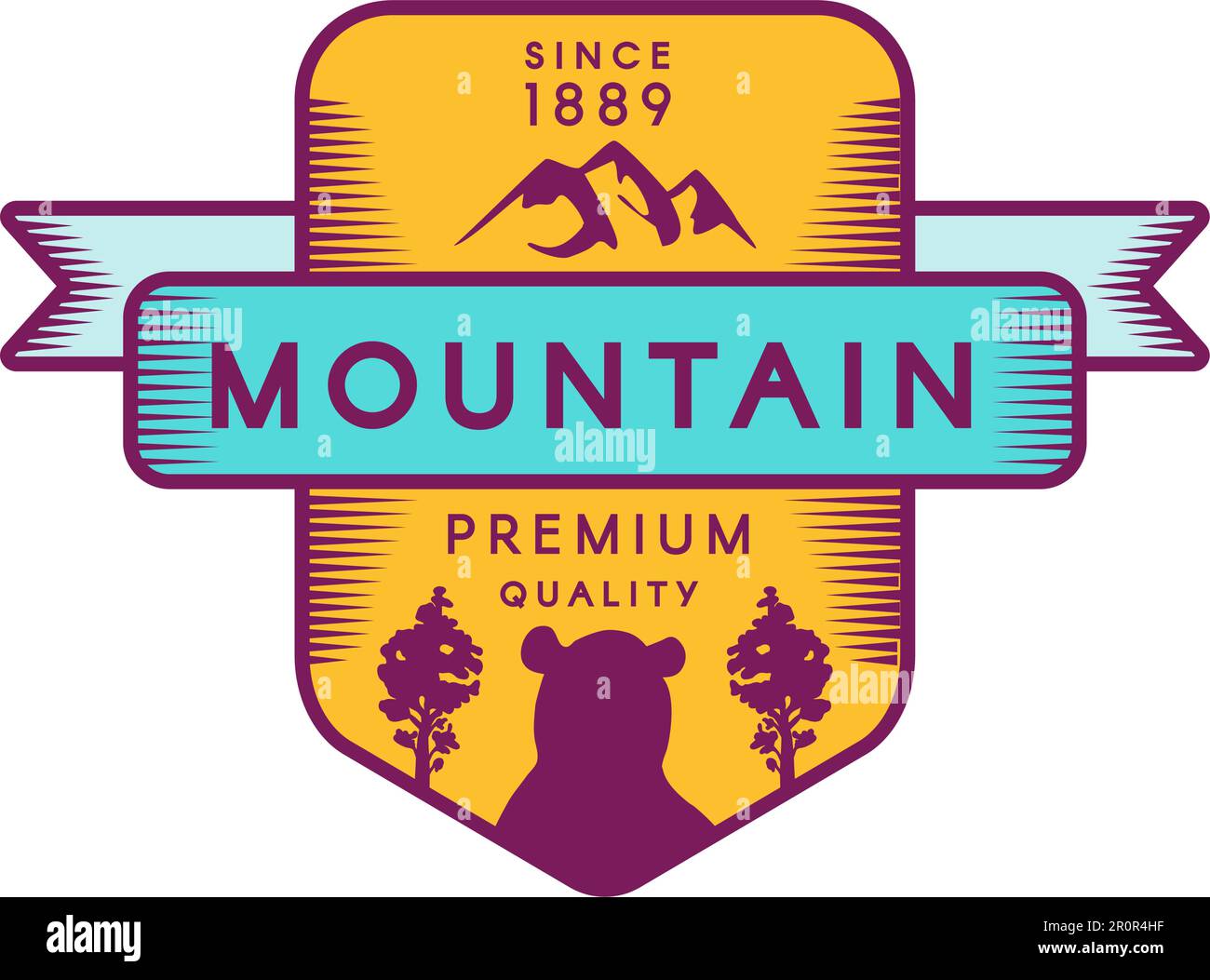 Mountain vector logo template. Recreational park symbol. Wild animal, grizzly bear silhouette Stock Vector