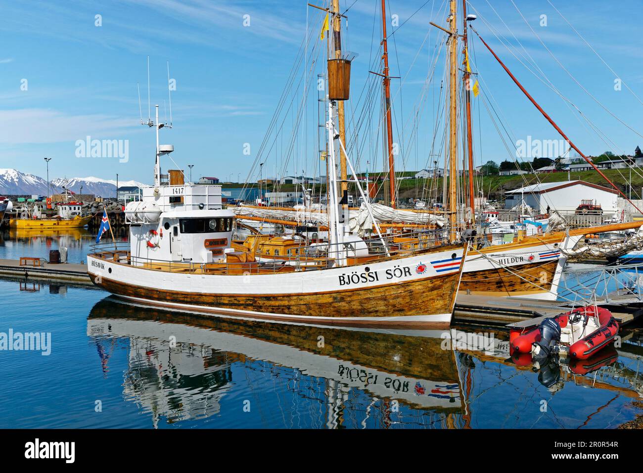 Old fishing boats are used for whale-watching, harbour of Husavik, Husavik,  Iceland Stock Photo - Alamy