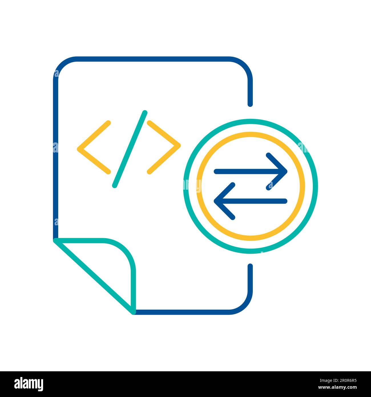 System files exchange blue and yellow linear icon. HTML tag transfer