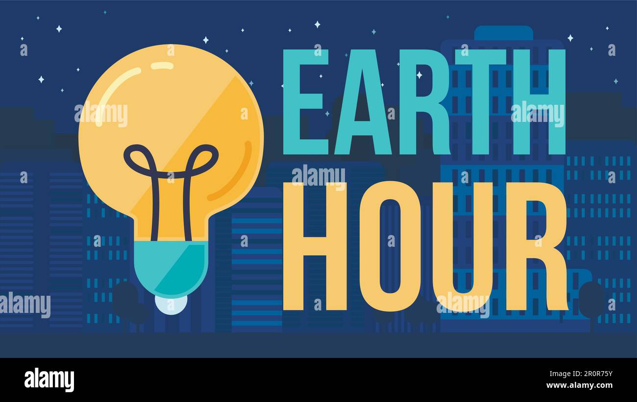 Earth Hour Banner With Lamp And Text. Ecology poster. Vector Stock