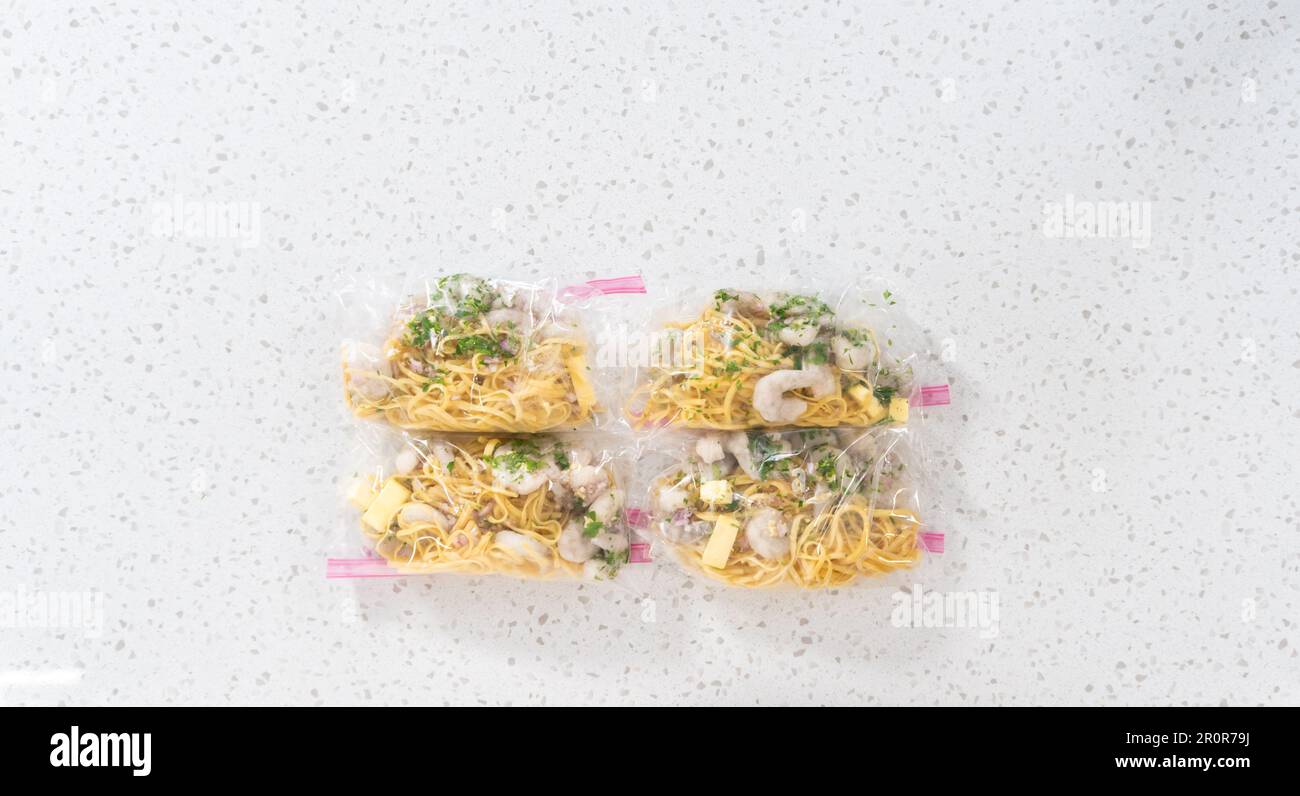 Frozen shrimp scampi meal prep Stock Photo - Alamy