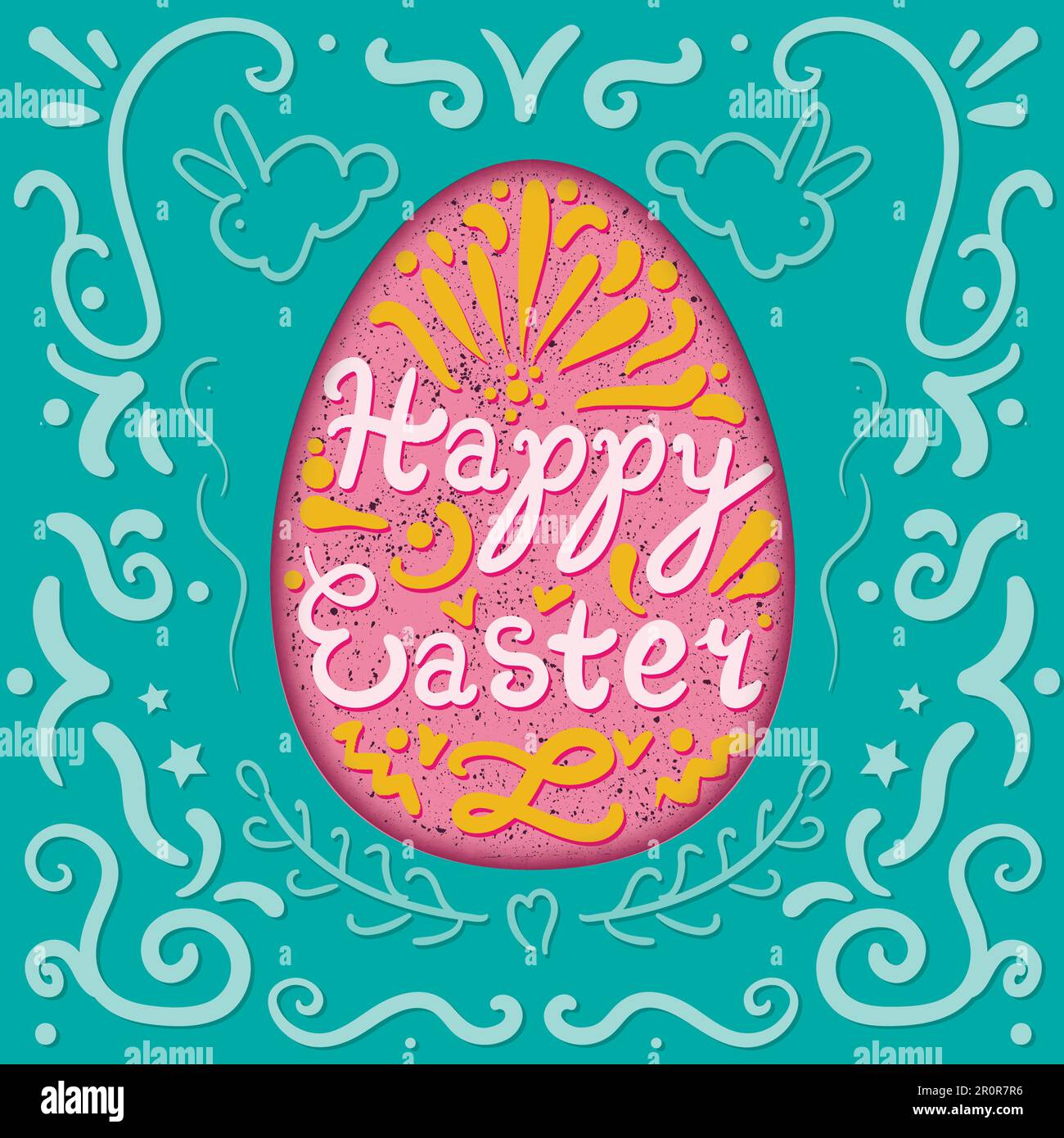 Vintage Happy Easter lettering in egg with rabbits. Vector Stock Vector ...