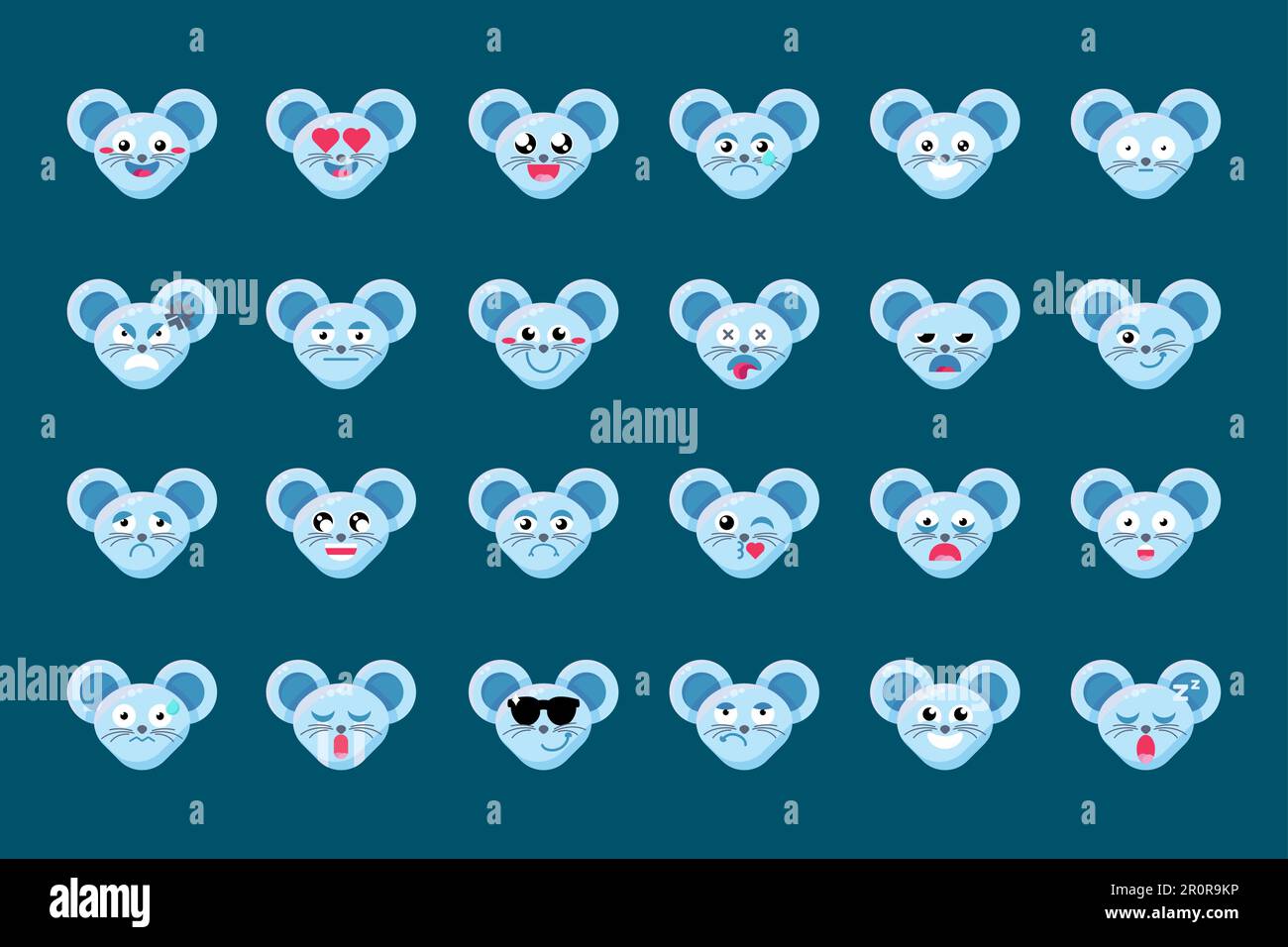 Emoji Fun Cute Animal Mouse Smile Emotions Set. Colorful Collection