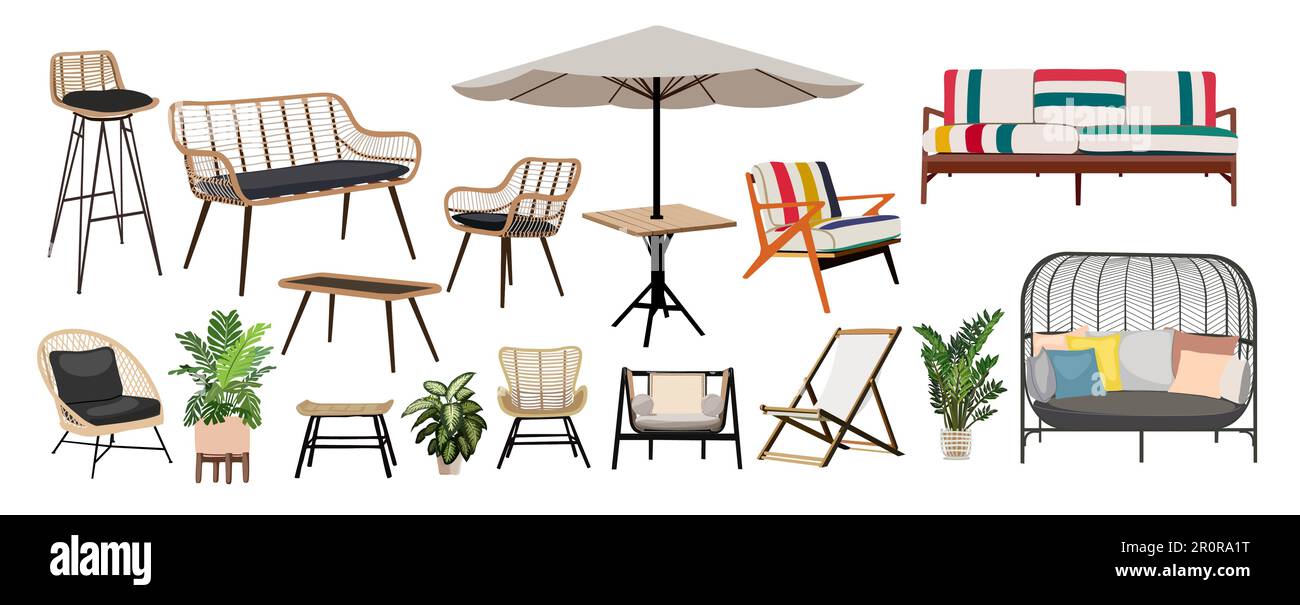 Patio, Outdoor, porch zone, garden furniture Set Stock Vector Image