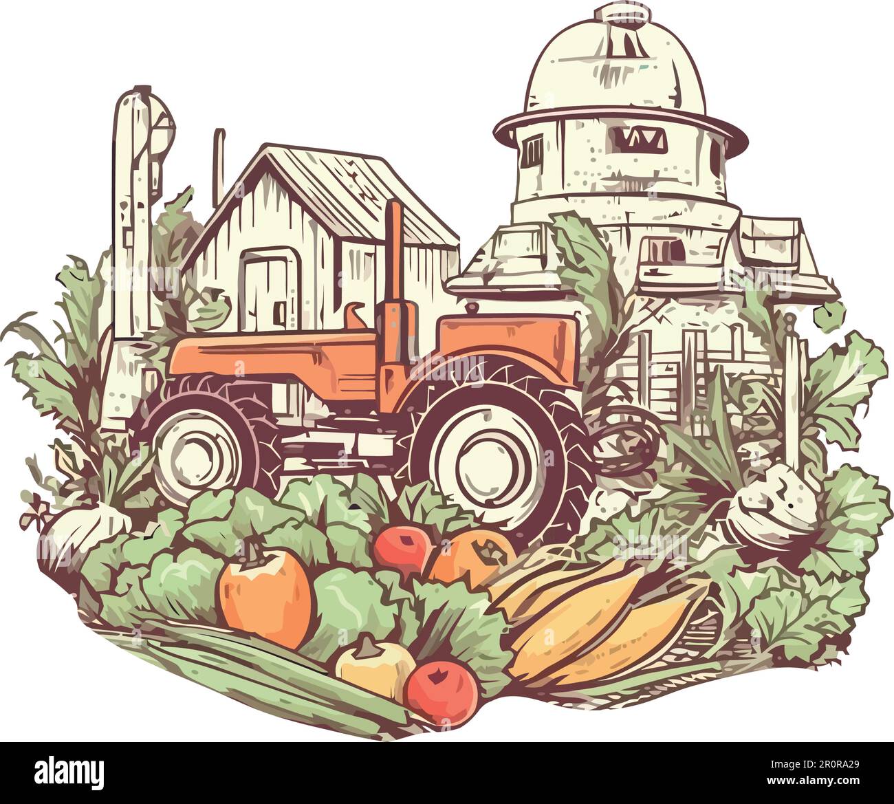 Organic farm harvesting fresh vegetables on tractor Stock Vector Image ...