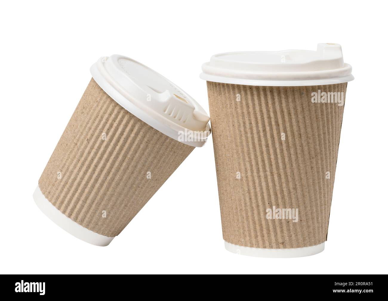 Brown paper cup made of corrugated cardboard with a plastic white lid ...