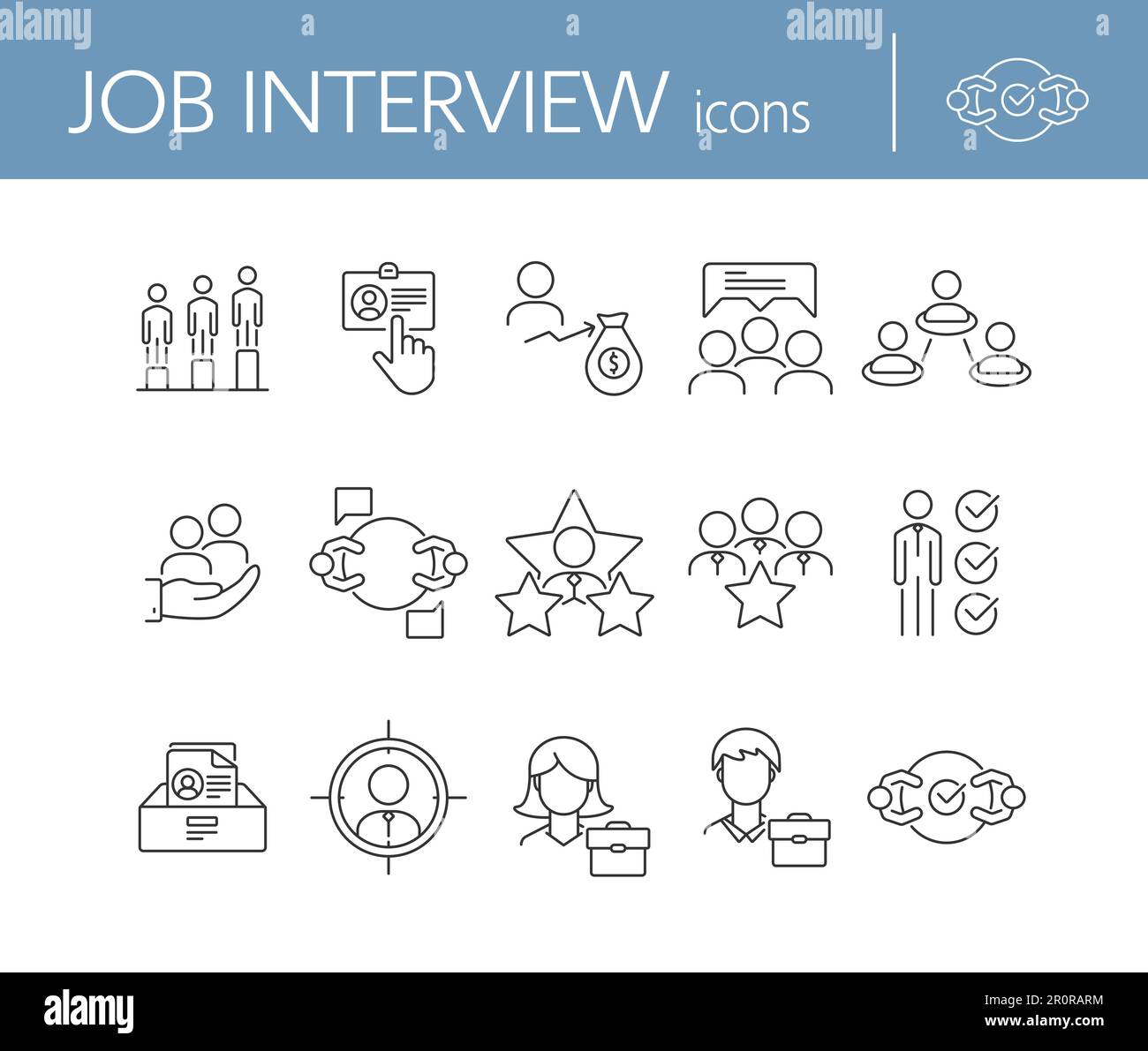 Job interview line icon set Stock Vector