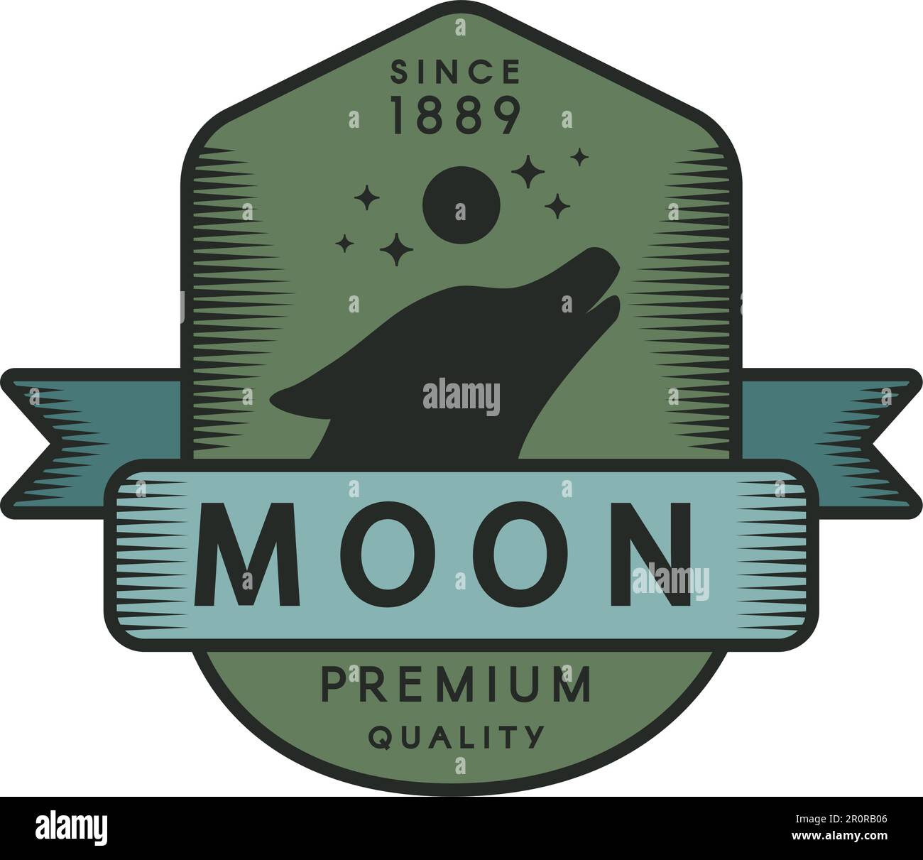 Moon color retro logo template Forest wildlife vector vintage symbol