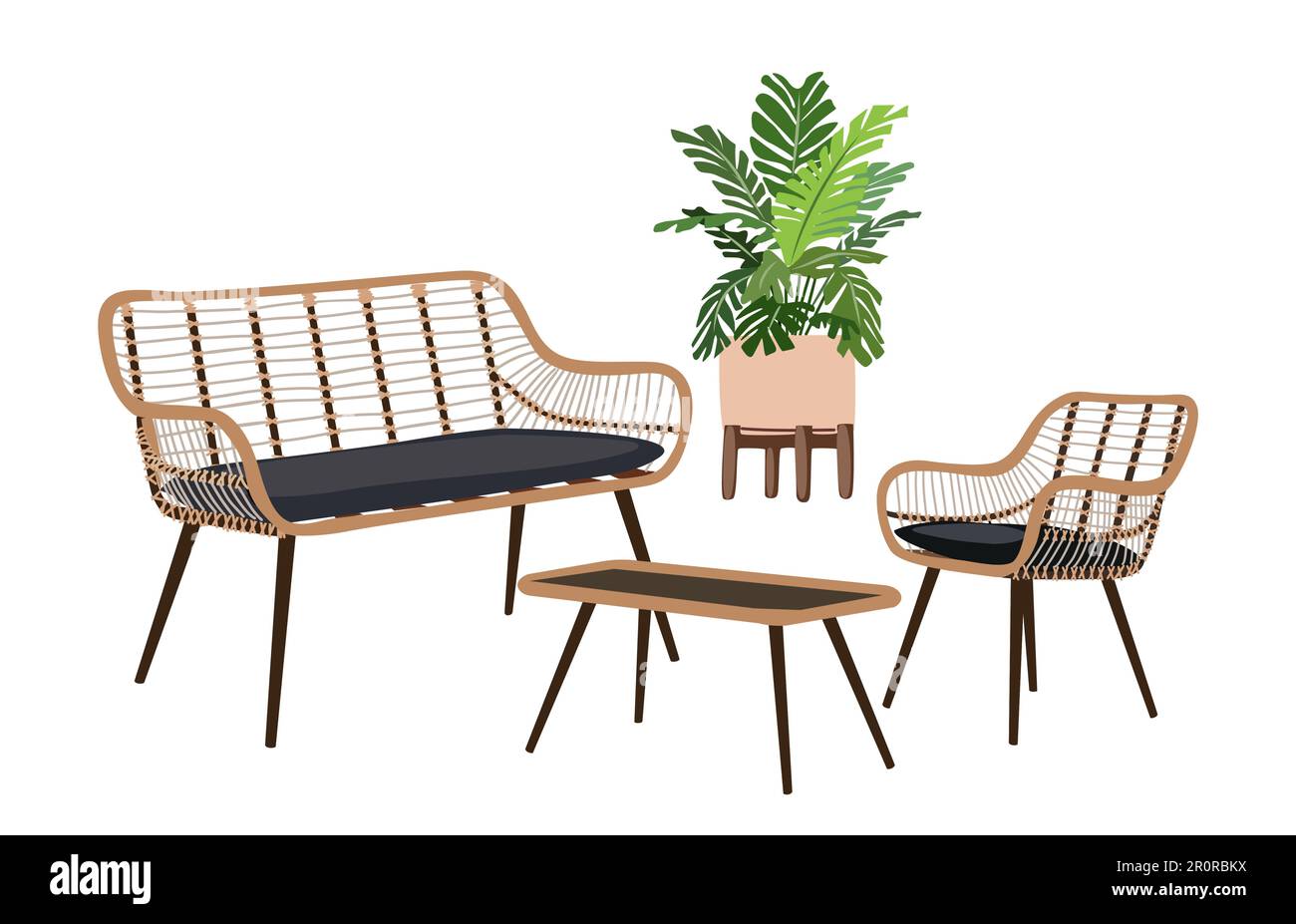 Patio furniture Set. Outdoor, porch zone furniture Stock Vector Image