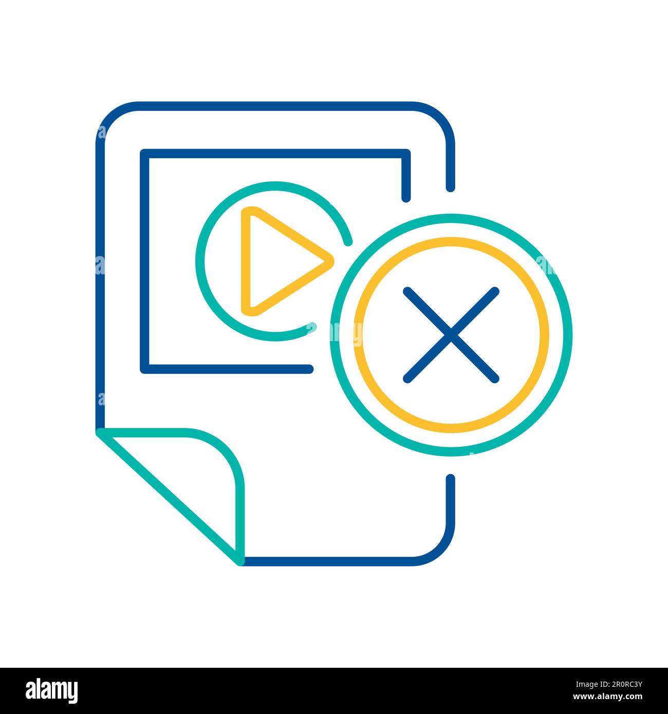 Multimedia player removal blue and yellow linear icon. App deletion ...