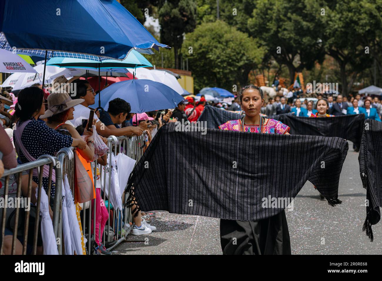 Students march in the civic parade on the anniversary of the May 5 battle in the state of Puebla Stock Photo