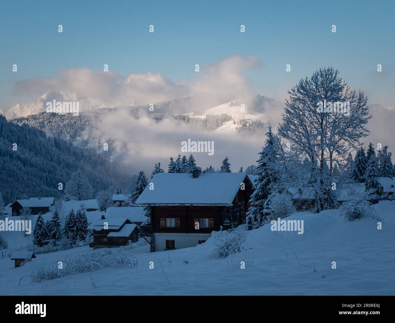 A breathtaking winter landscape in the French Alps featuring pristine ...