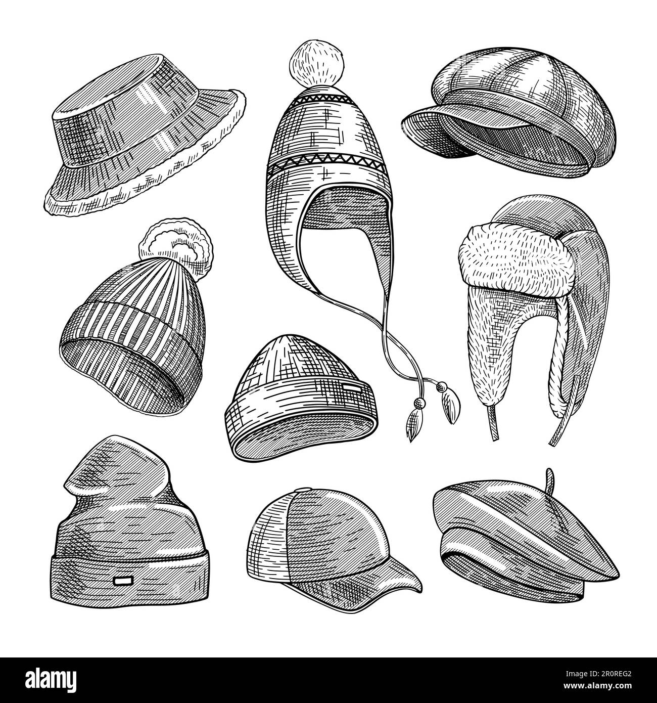 Winter hats engraved illustrations set Stock Vector Image & Art Alamy