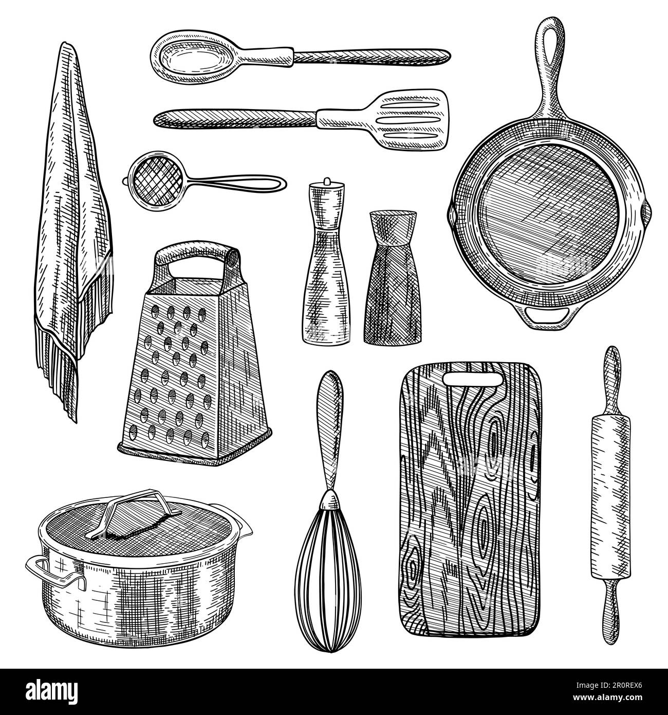 Cooking Utensils Engraved Vector Illustrations Set Stock Vector Image cooking-utensils-engraved-vector-illustrations-set-stock-vector-image