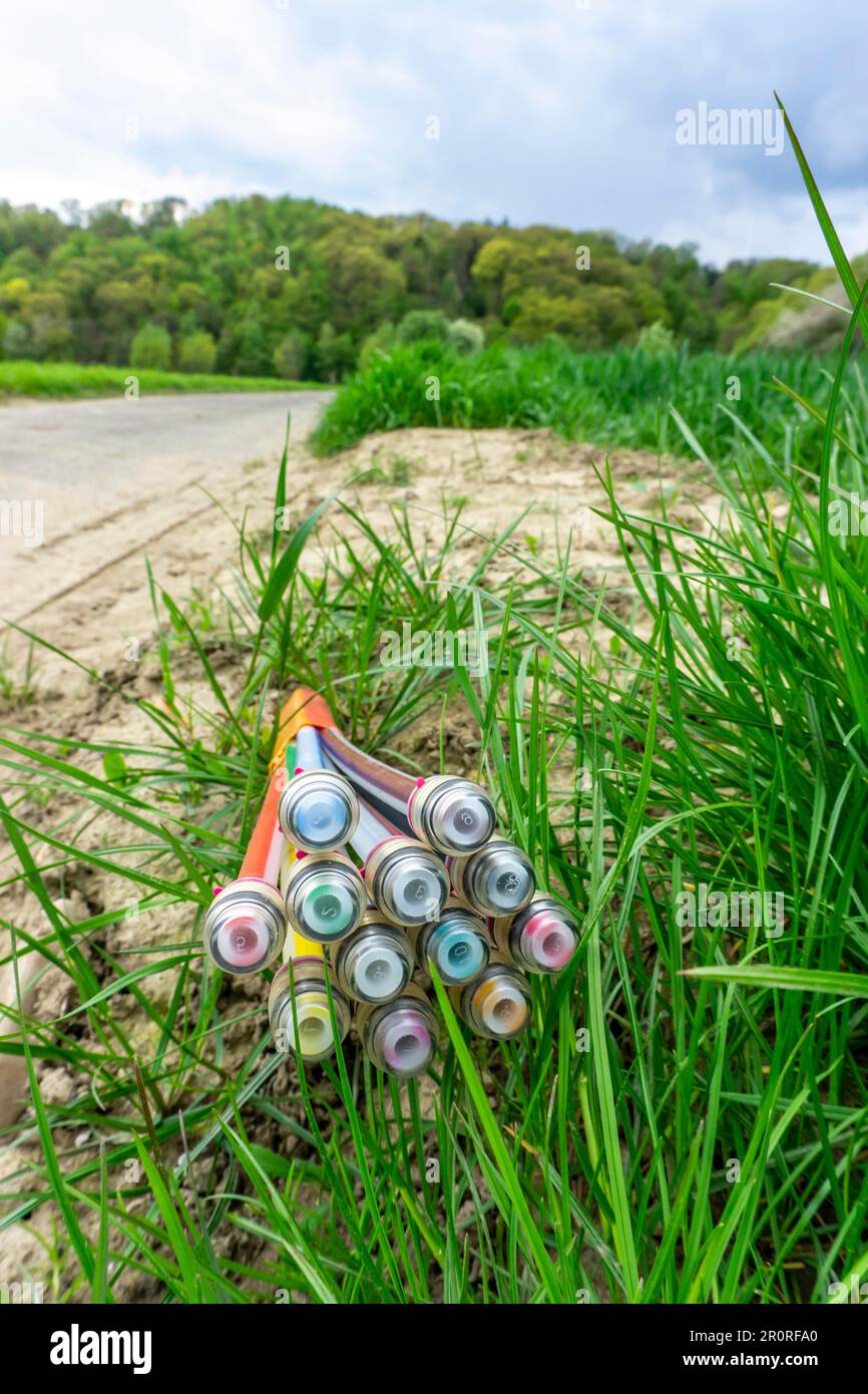 Fibre optic cable, freshly laid along a country lane, provision of fast