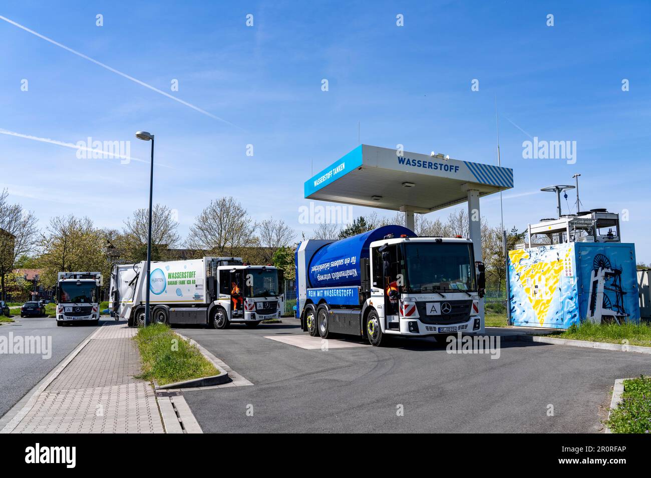 Hydrogen filling station, waste disposal vehicles, refuse collection vehicles, of the municipal waste disposal company Herten and Gelsendienste from G Stock Photo